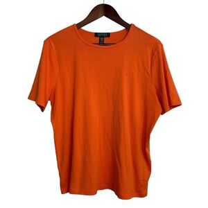 Lauren Ralph Lauren shirt women's 1X orange preppy embroidered logo beach basic